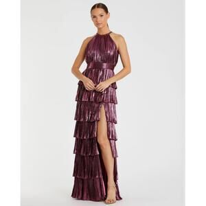 Mac Duggal Purple Pleated Maxi Dress